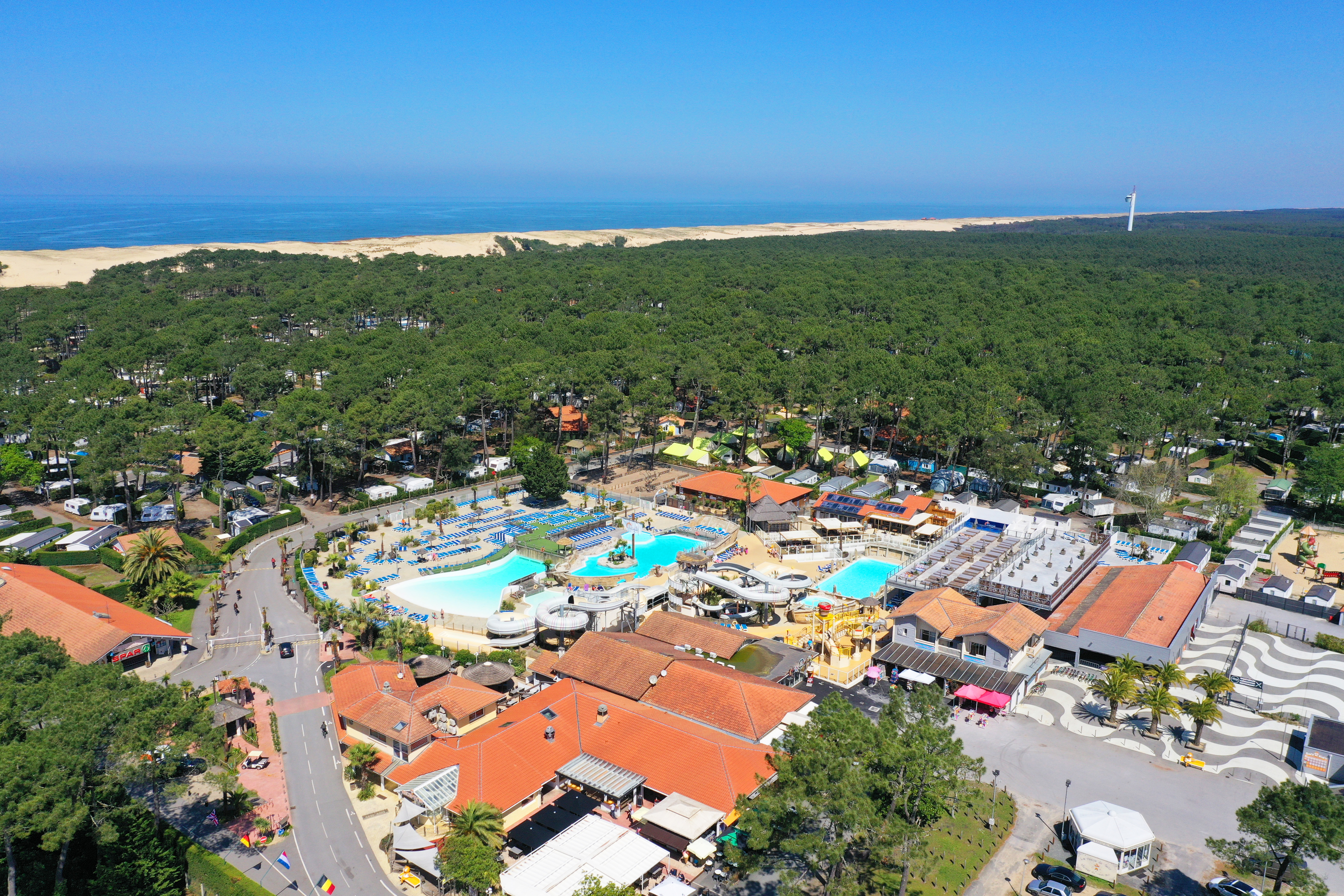Aerial view of a campsite with second-hand mobile homes on pitches